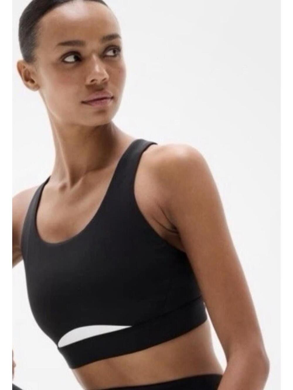 Athleta Interval colorblock sports bra- Medium D/DD- black with white- NWT